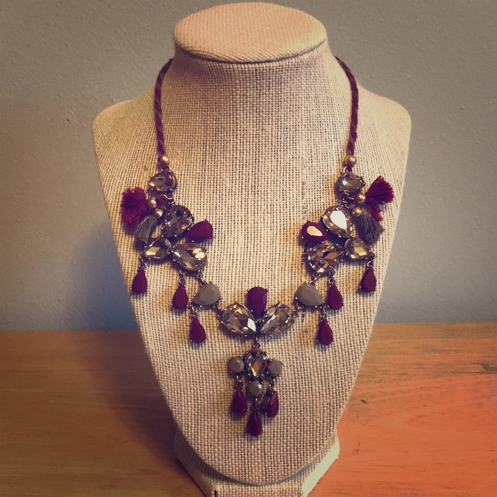 J. Crew magenta and gray necklace